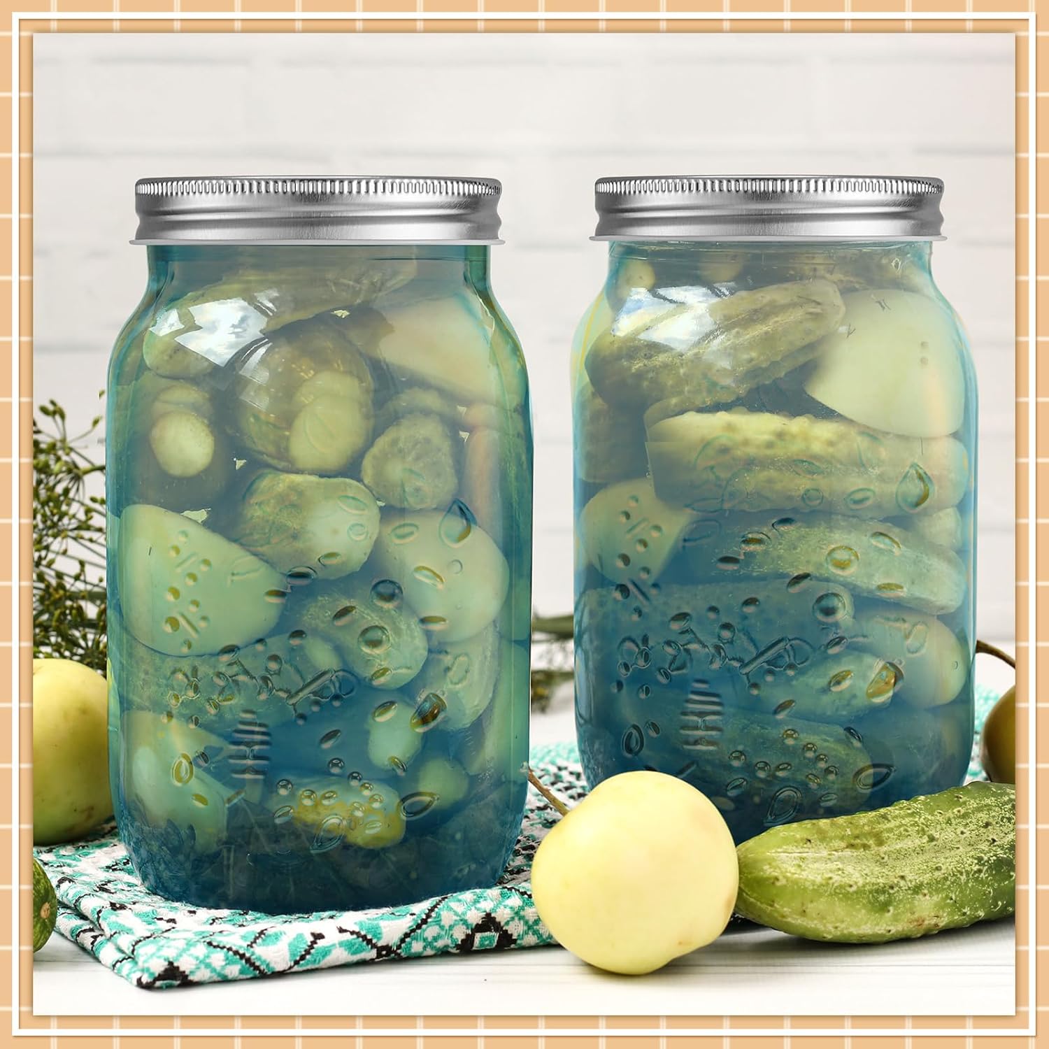 6-Piece Set of 16 oz Colored Mason Jars with Lids for DIY Crafts, Storage, Canning, Pickling - Regular Mouth Glass Jars - Peacock Green Color