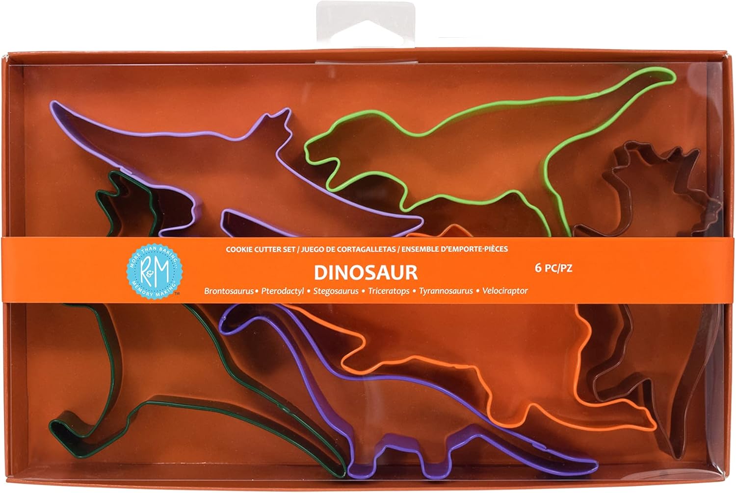 6-Piece Set of Dinosaur Cookie Cutters, Including Brontosaurus, Pterodactyl, Velociraptor, T-Rex, Stegosaurus, Triceratops by R&M International