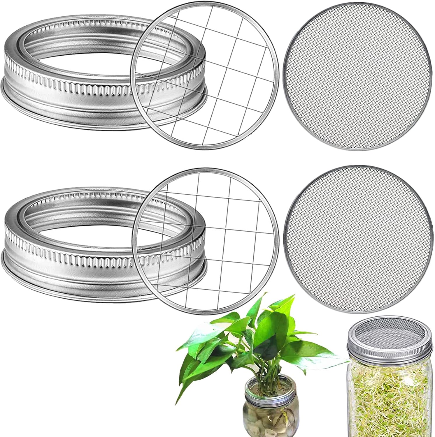 6-Piece Stainless Steel Wide Mouth Mesh Strainer Sprouting Lids for Canning Jars - Seed Sprouting & Salad Sprouts Kit