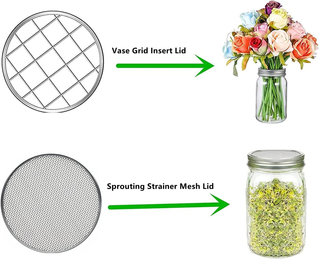 6-Piece Stainless Steel Wide Mouth Mesh Strainer Sprouting Lids for Canning Jars - Seed Sprouting & Salad Sprouts Kit