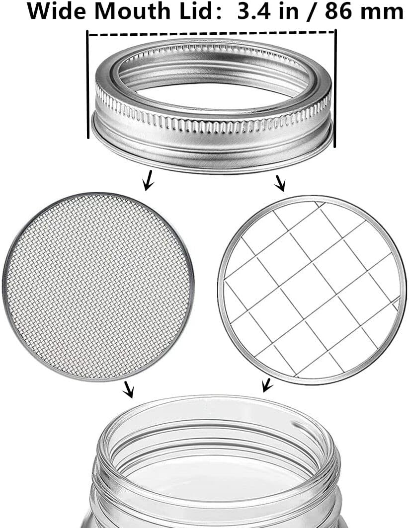 6-Piece Stainless Steel Wide Mouth Mesh Strainer Sprouting Lids for Canning Jars - Seed Sprouting & Salad Sprouts Kit
