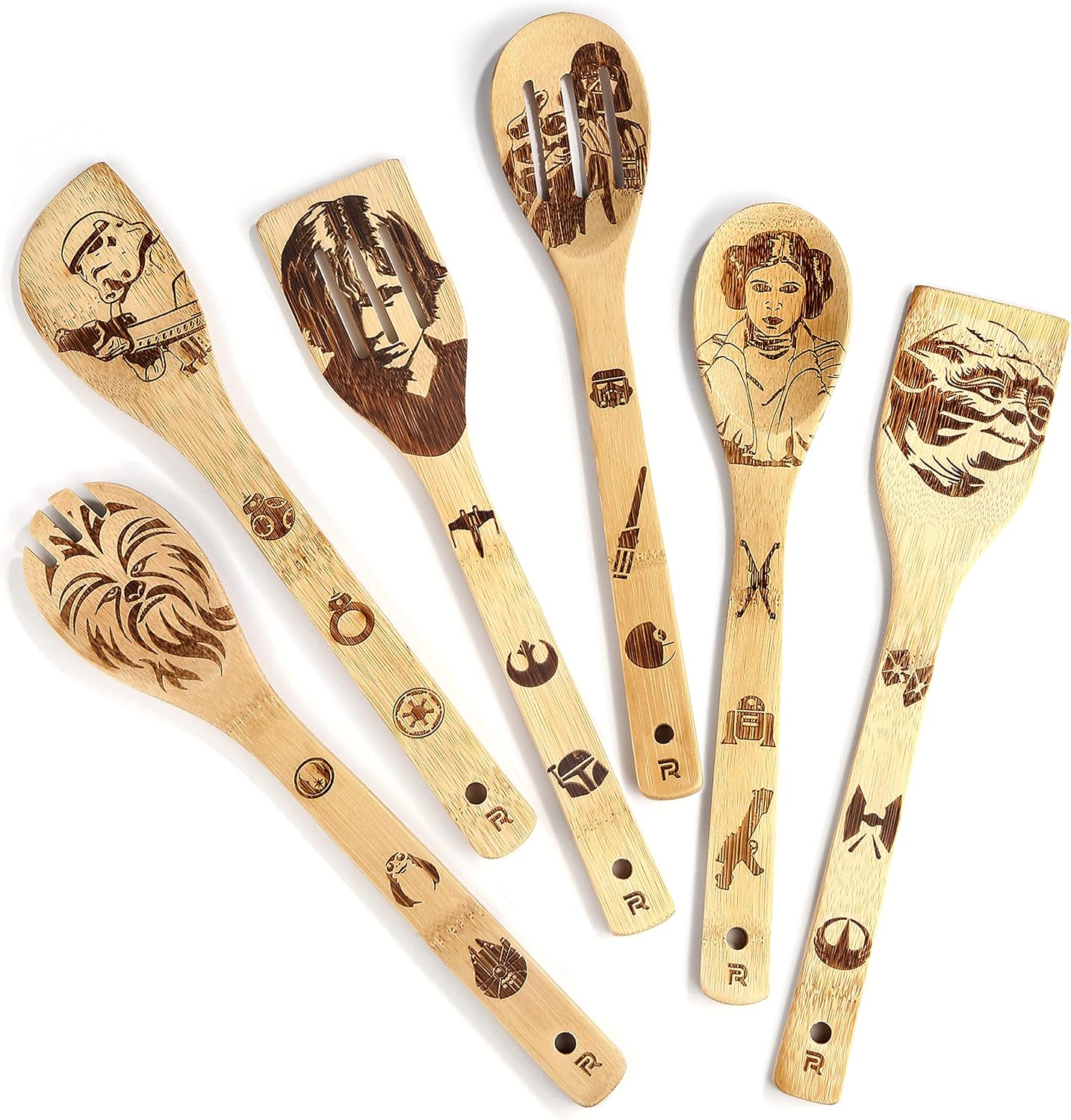 6-Piece Star Wars Wooden Spoons Set for Cooking Utensils - Fun Kitchen Gift for Housewarming - Nonstick Utensils for Men and Women