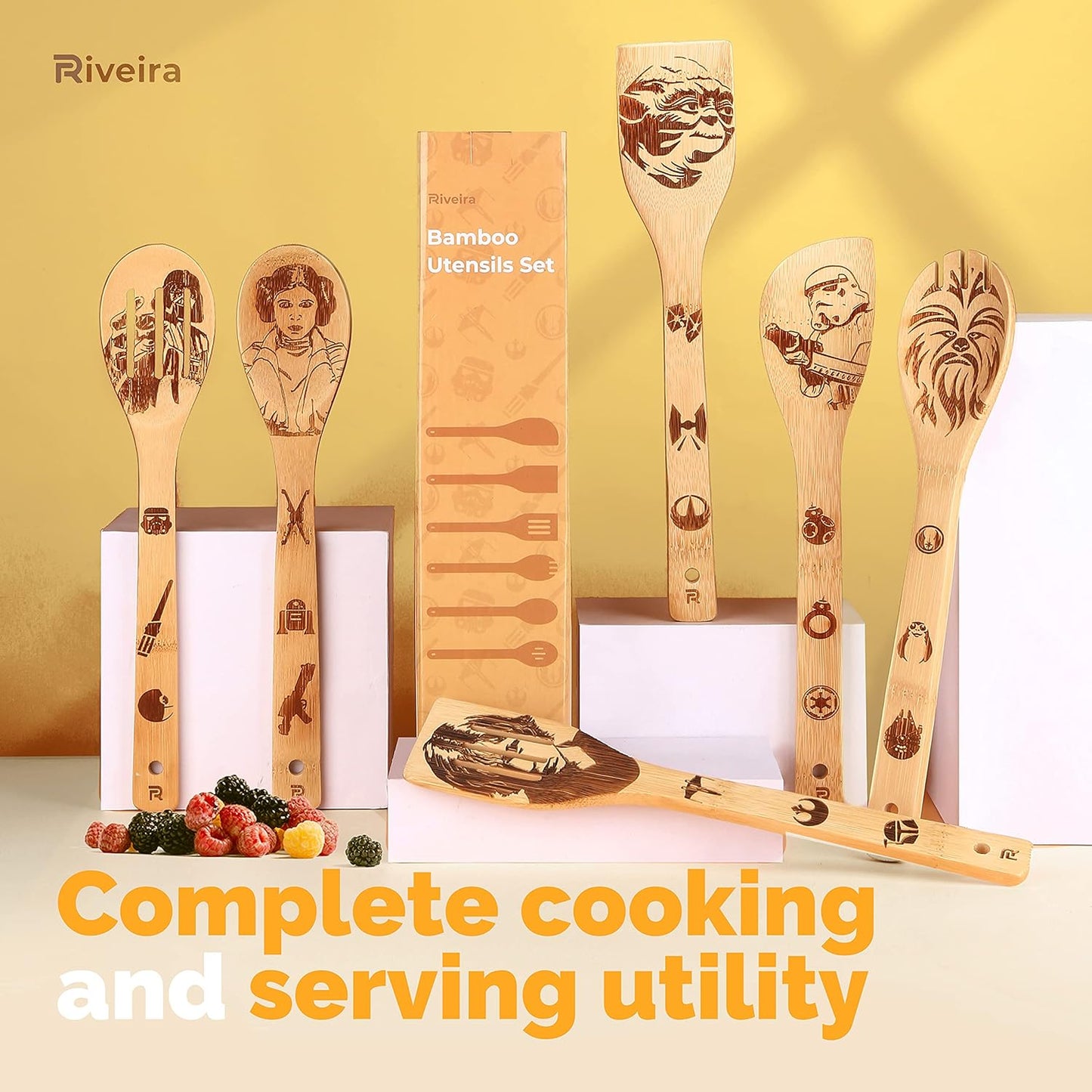 6-Piece Star Wars Wooden Spoons Set for Cooking Utensils - Fun Kitchen Gift for Housewarming - Nonstick Utensils for Men and Women