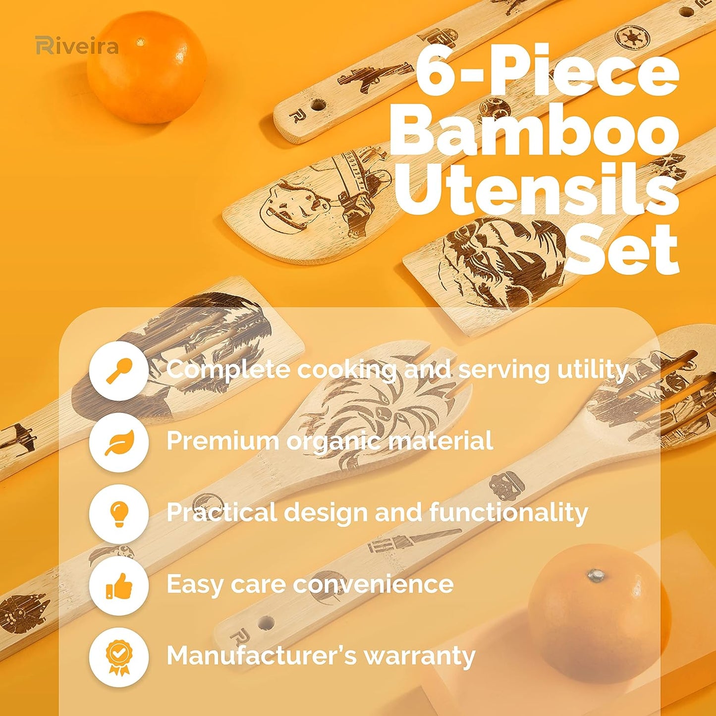 6-Piece Star Wars Wooden Spoons Set for Cooking Utensils - Fun Kitchen Gift for Housewarming - Nonstick Utensils for Men and Women