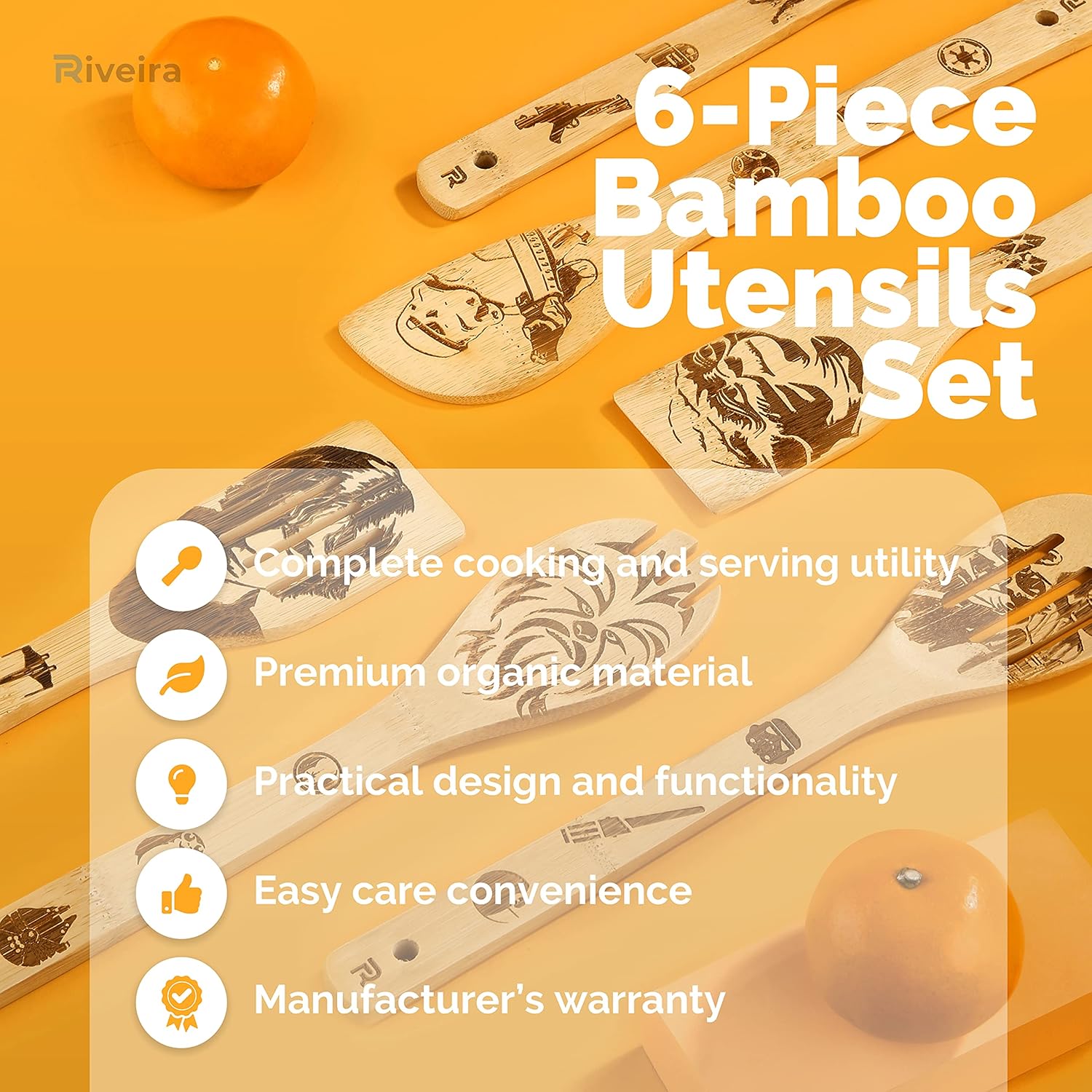 6-Piece Star Wars Wooden Spoons Set for Cooking Utensils - Fun Kitchen Gift for Housewarming - Nonstick Utensils for Men and Women