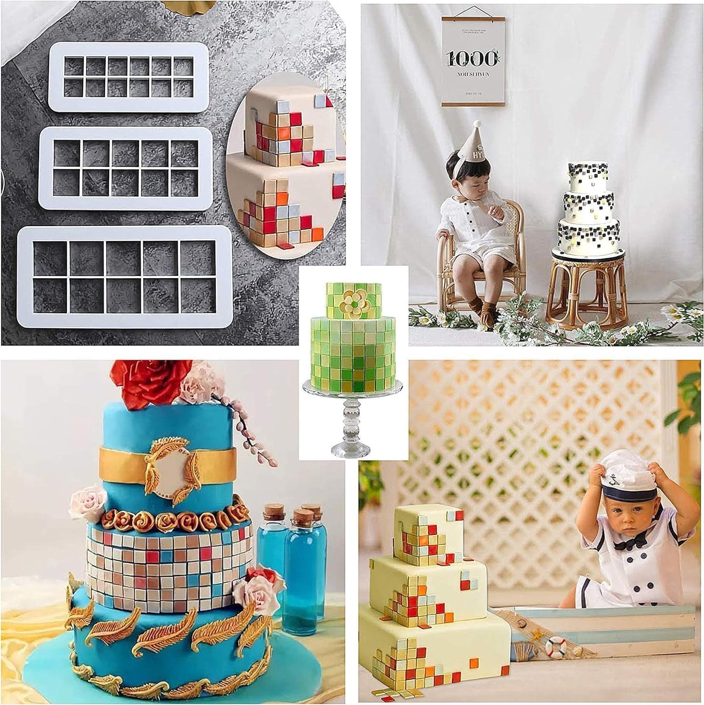 6-Piece White Square Cookie Cutter Set for Cake Decorating - Geometric Multicutter Fondant Cutter - Easy to Use and Store Square Biscuit Cutters for Baking