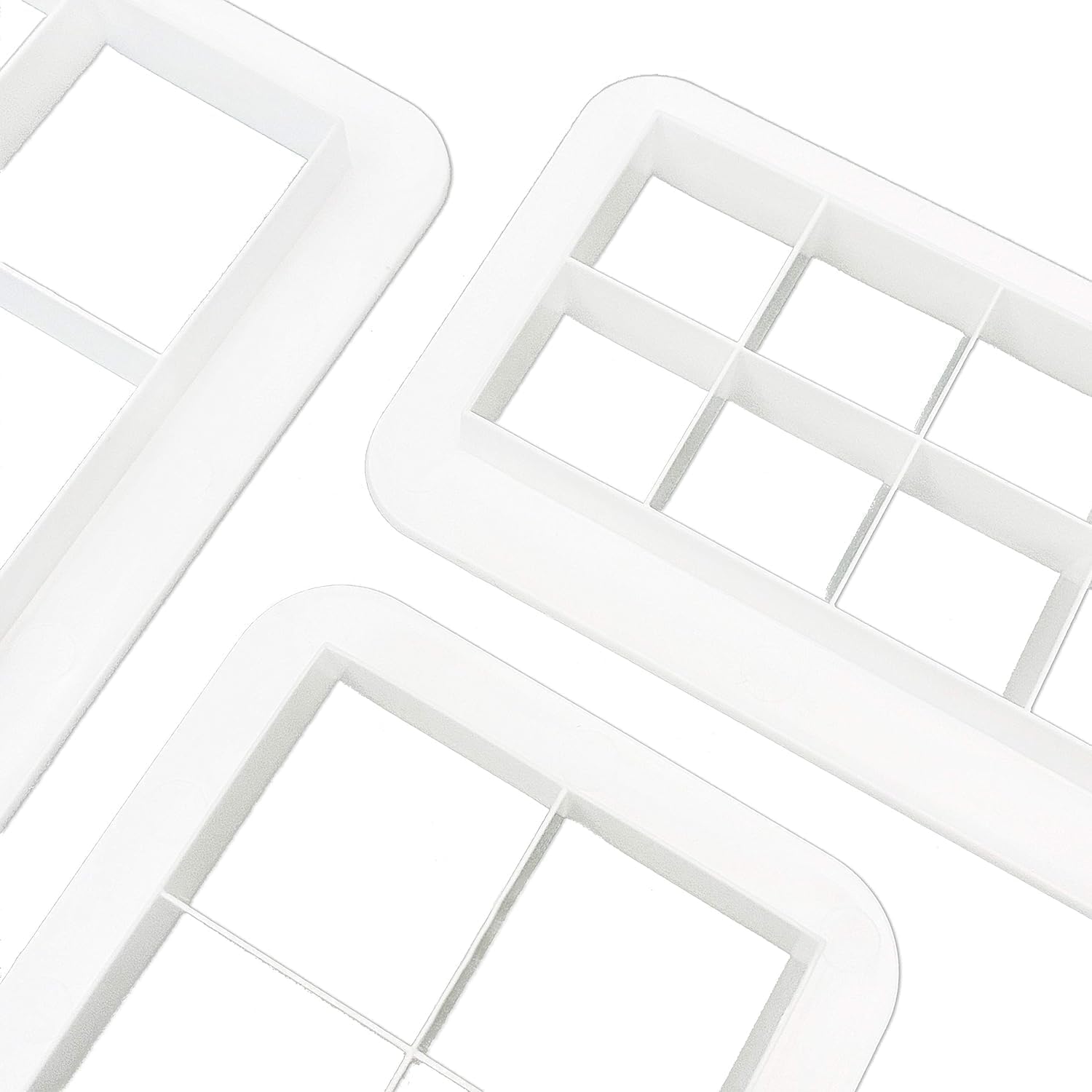 6-Piece White Square Cookie Cutter Set for Cake Decorating - Geometric Multicutter Fondant Cutter - Easy to Use and Store Square Biscuit Cutters for Baking
