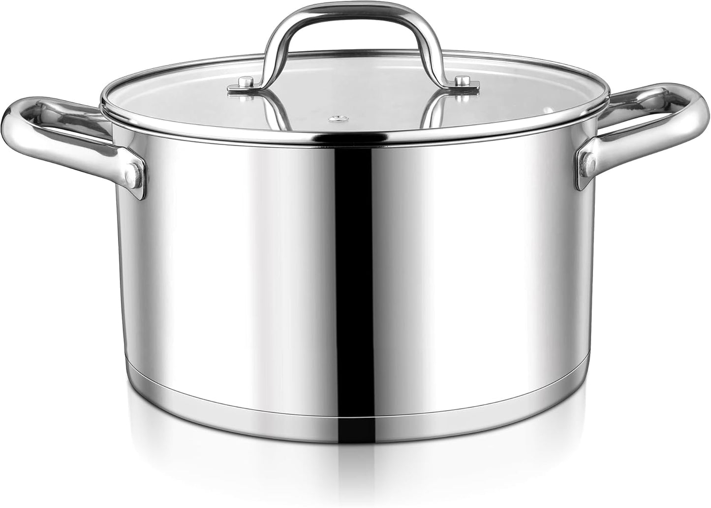 6 QT Stainless Steel Stock Pot with Glass Lid, Non-toxic Tri-ply Base Cookware for Induction Cooktops, Dishwasher Safe