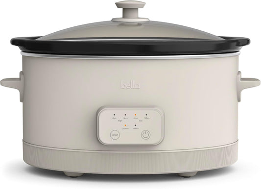 6 Quart Bella Slow Cooker with EverGood™ Ceramic Coating, Adjustable Temp & Time, Dishwasher Safe Pot & Lid, Tangle-Free Cord Wrap - Oatmilk Color
