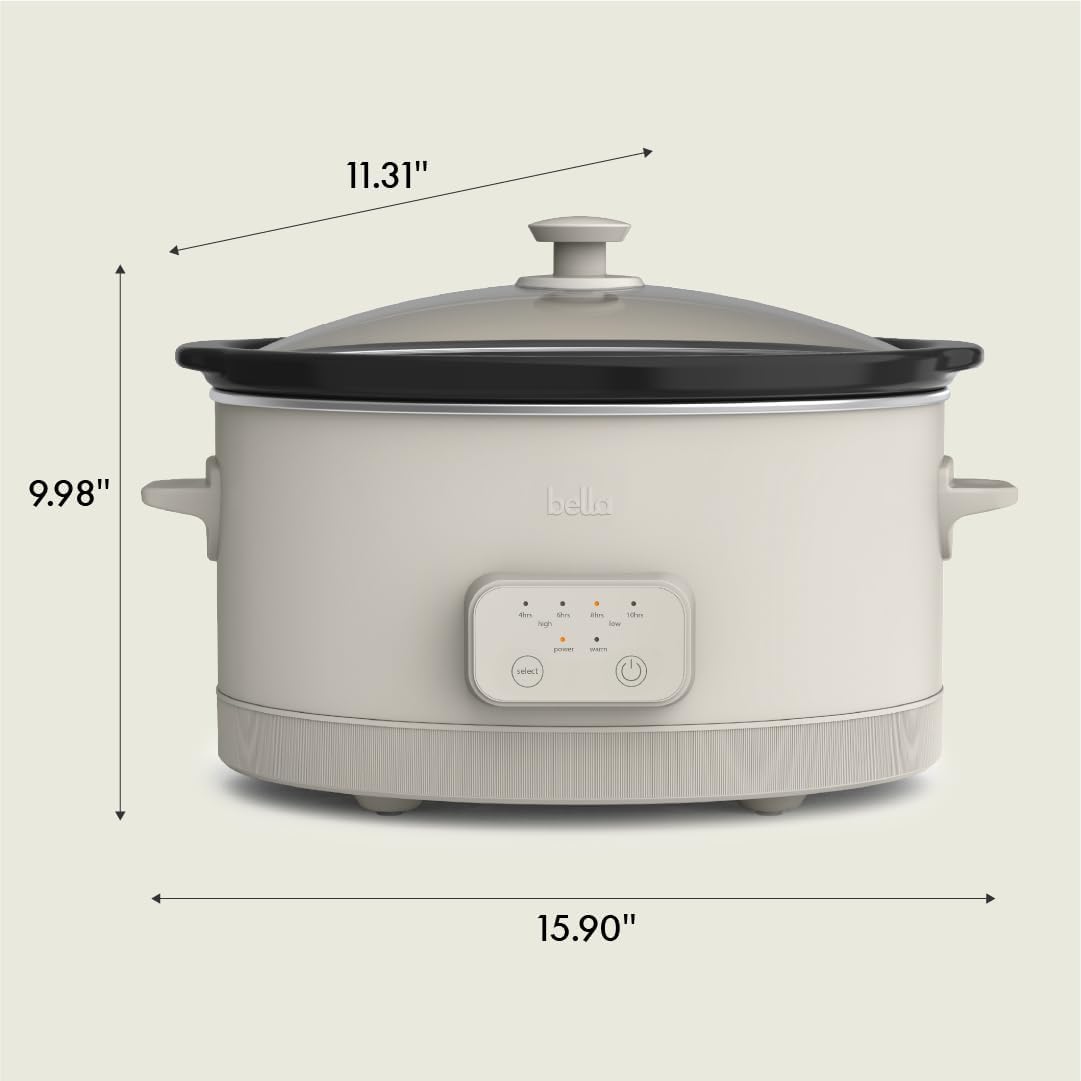6 Quart Bella Slow Cooker with EverGood™ Ceramic Coating, Adjustable Temp & Time, Dishwasher Safe Pot & Lid, Tangle-Free Cord Wrap - Oatmilk Color