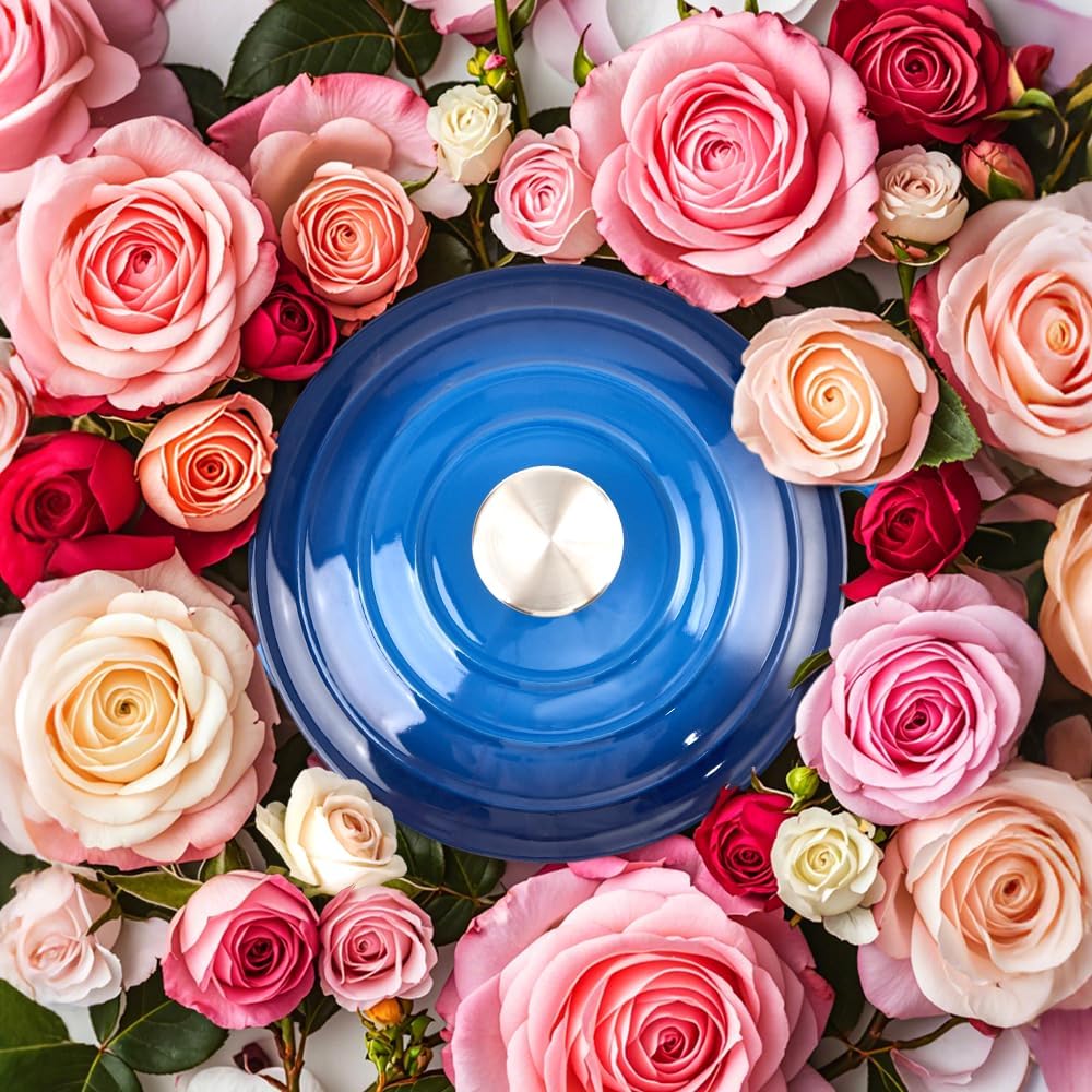 6 Quart Enameled Cast Iron Dutch Oven with Lid and Dual Handles - Oven Safe up to 500°F - Blue Classic Round Pot for Versatile Cooking