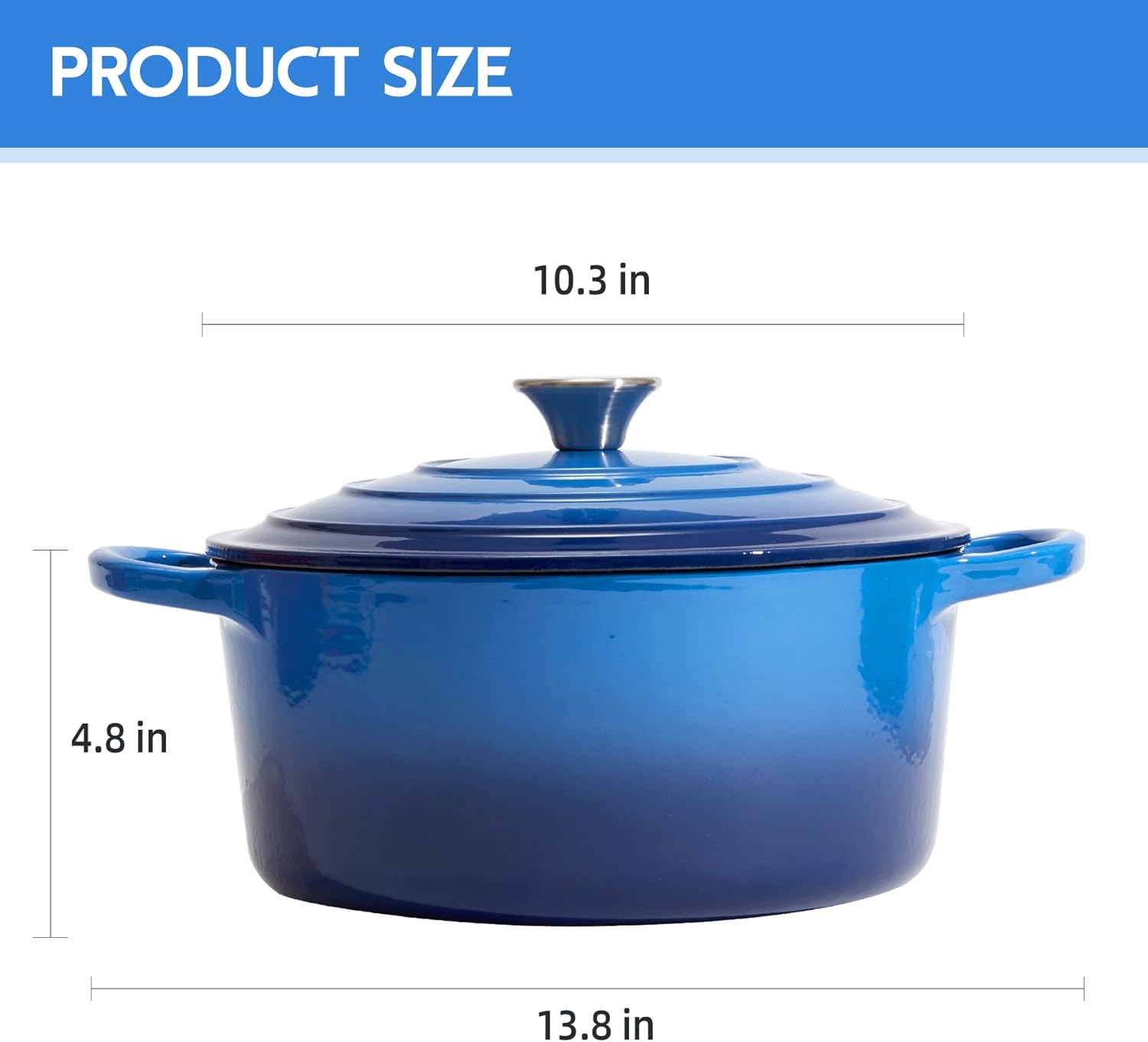6 Quart Enameled Cast Iron Dutch Oven with Lid and Dual Handles - Oven Safe up to 500°F - Blue Classic Round Pot for Versatile Cooking