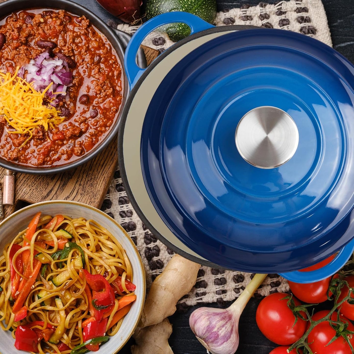 6 Quart Enameled Cast Iron Dutch Oven with Lid and Dual Handles - Oven Safe up to 500°F - Blue Classic Round Pot for Versatile Cooking