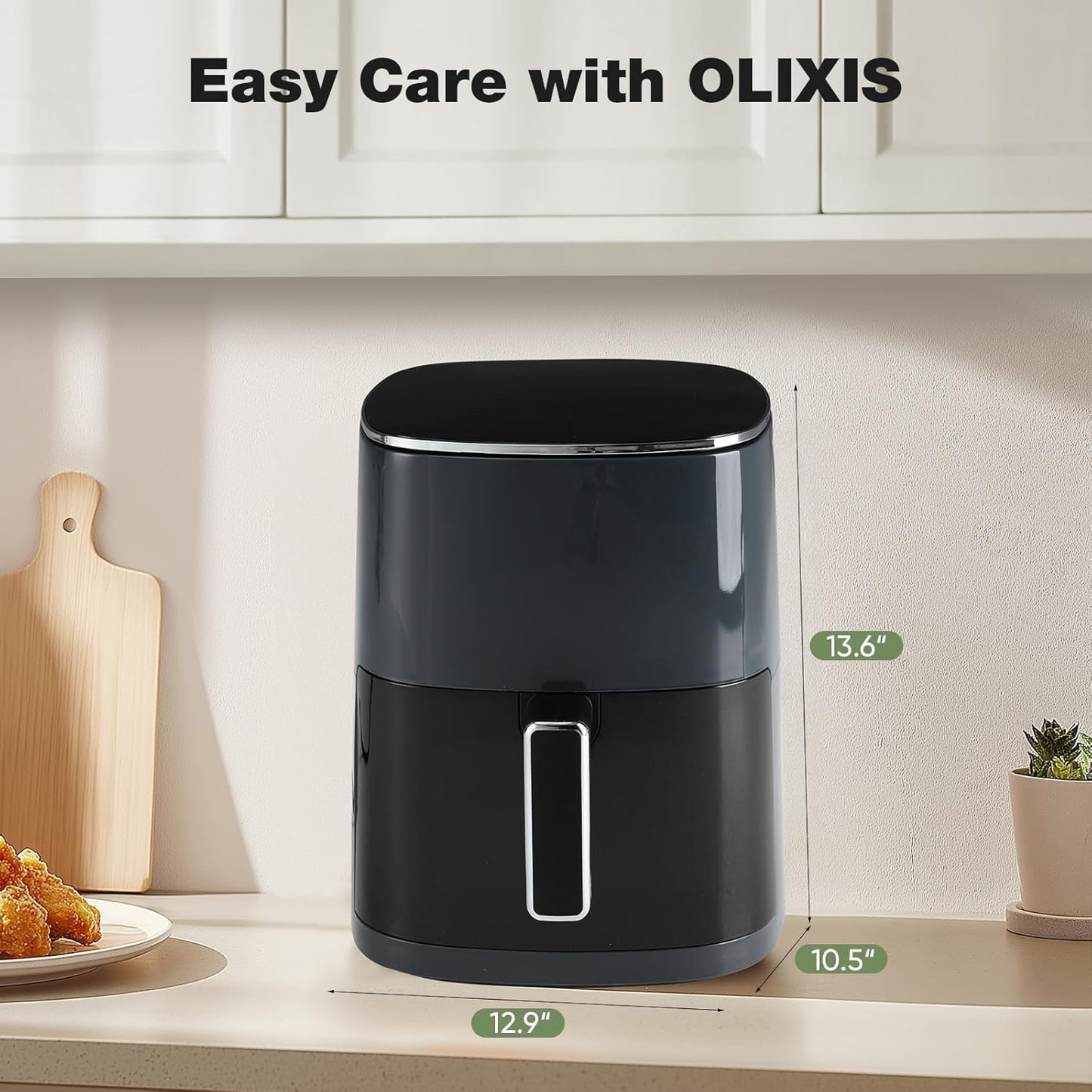 6 Quart OLIXIS Square Air Fryer with Window, 12-in-1 Functions, 400F Grey Color - Air Fry, Roast, Reheat, Dehydrate, Bake, Steam