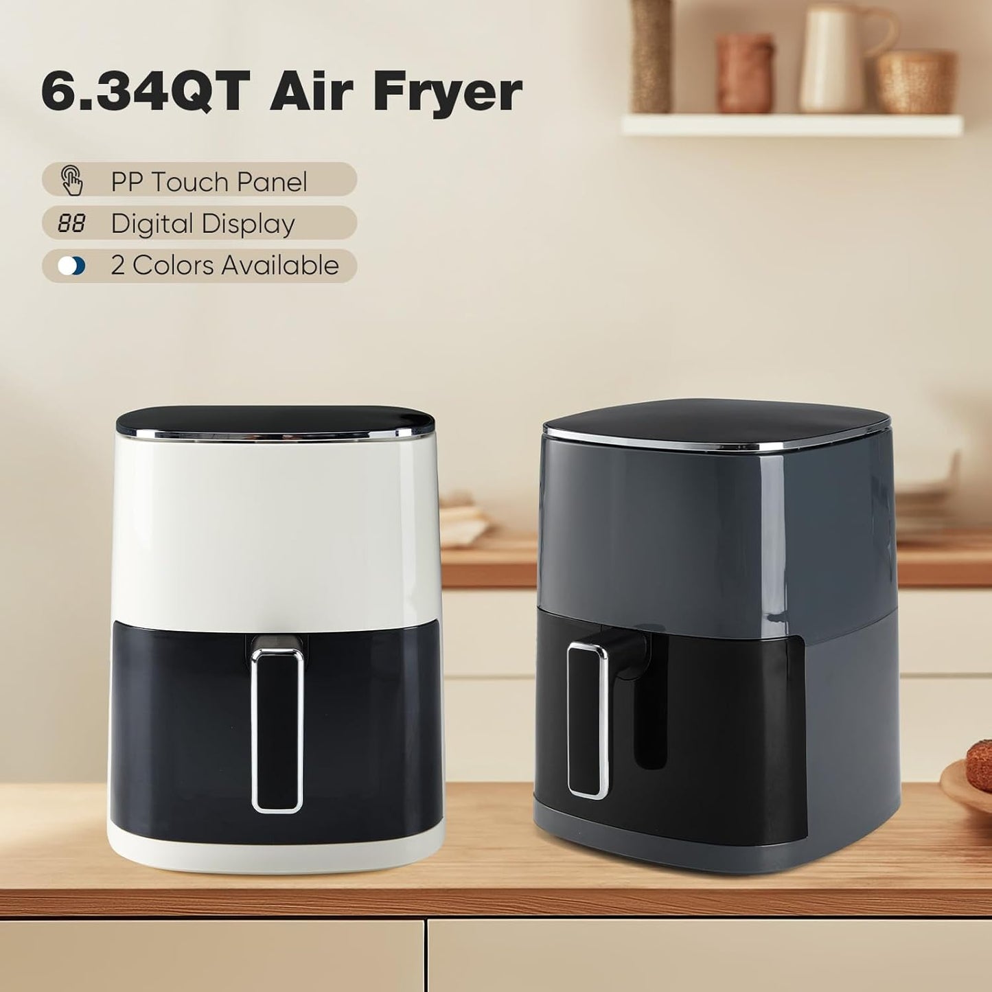 6 Quart OLIXIS Square Air Fryer with Window, 12-in-1 Functions, 400F Grey Color - Air Fry, Roast, Reheat, Dehydrate, Bake, Steam