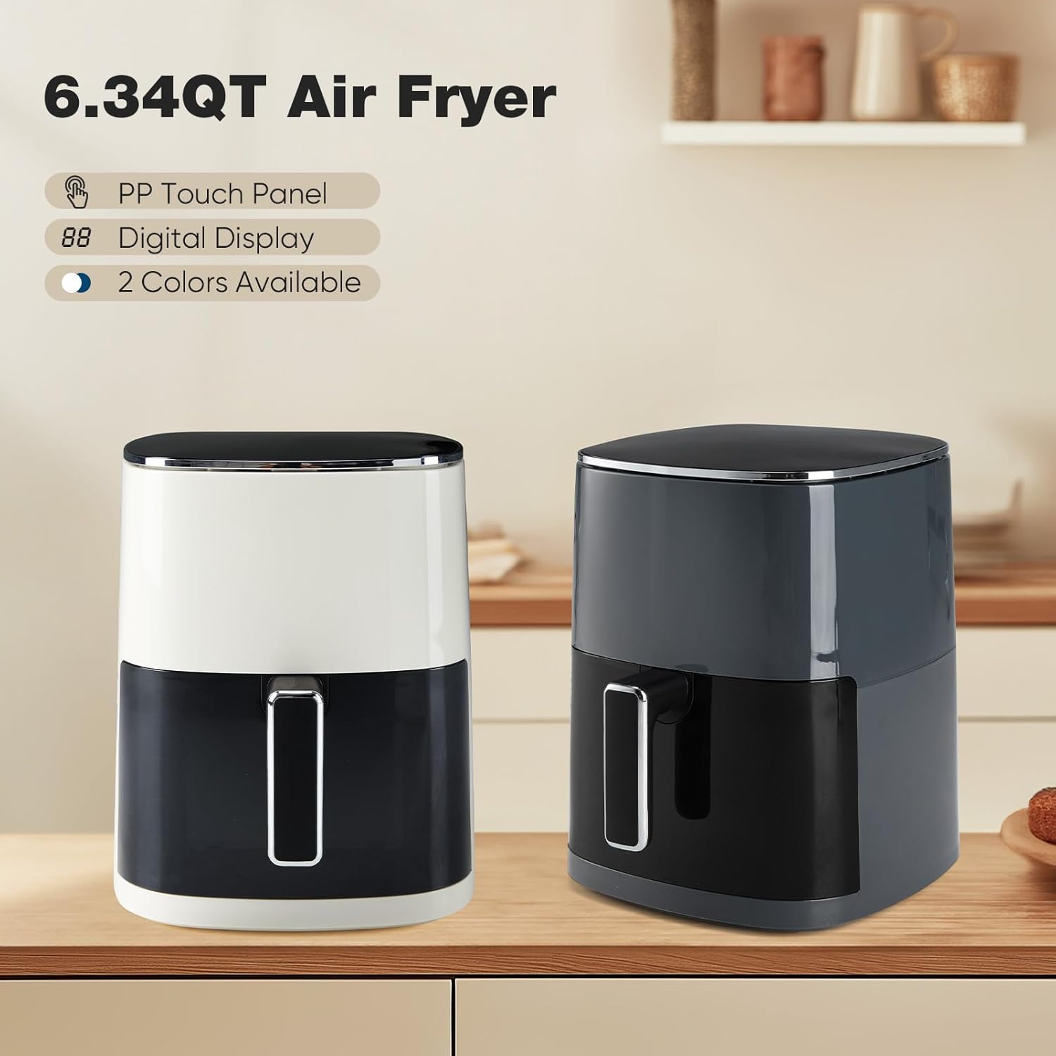 6 Quart OLIXIS Square Air Fryer with Window, 12-in-1 Functions, 400F Grey Color - Air Fry, Roast, Reheat, Dehydrate, Bake, Steam