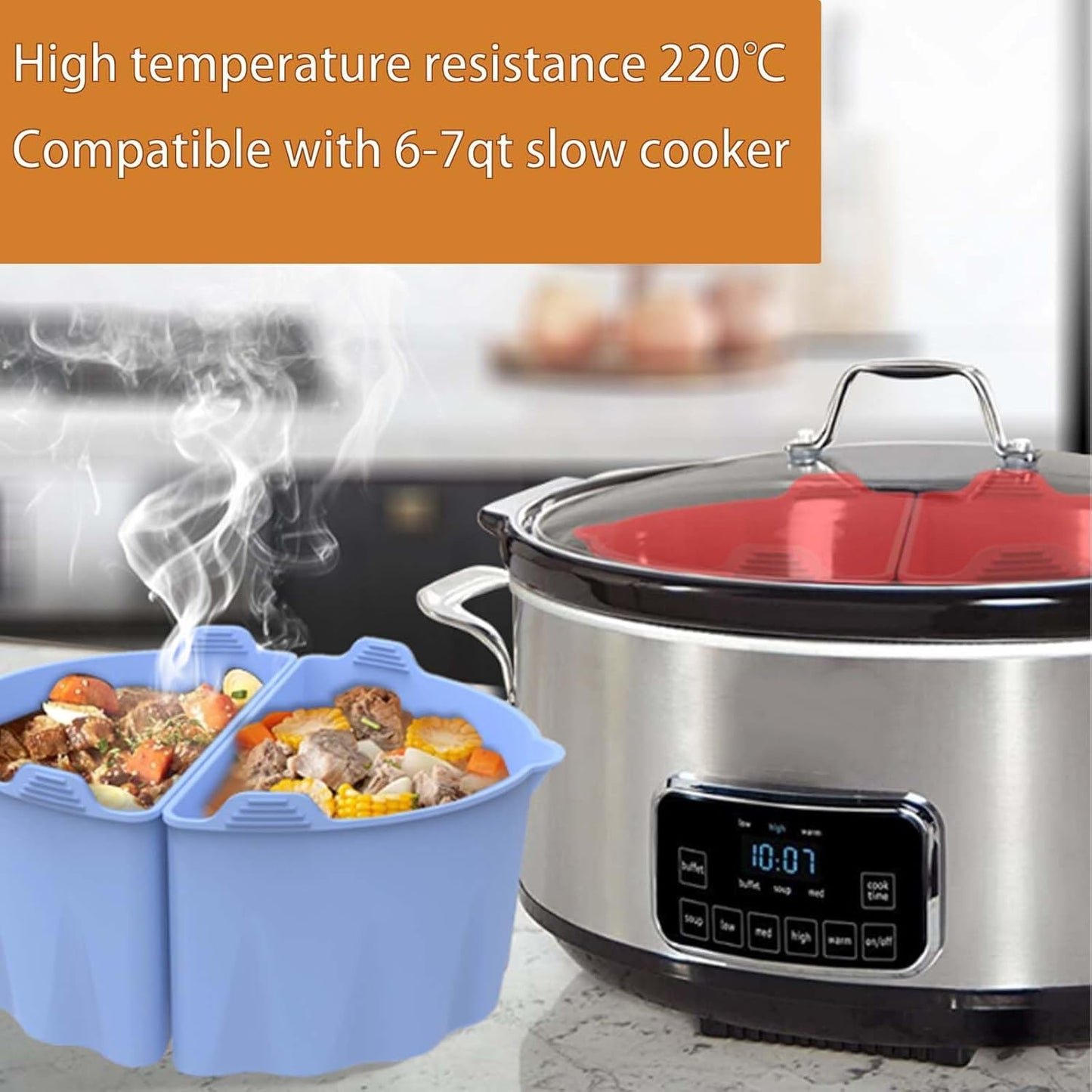 6 Quart Silicone Crock Pot Divider - Reusable Liners for Slow Cooker - Fits Most 6-7 Qt Crock Pots - Dishwasher Safe & BPA Free