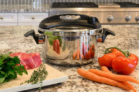 6 Quart Turbo Pressure Cooker Stovetop - Easy-Lock Lid, Stainless Steel, Recipe Book - Barton 6QT