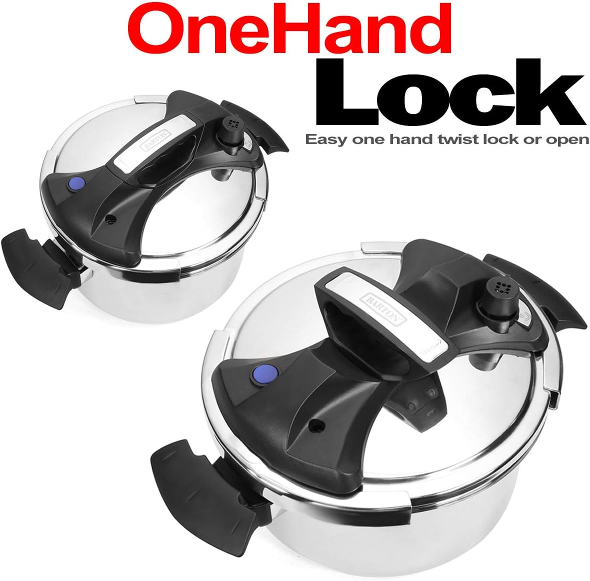 6 Quart Turbo Pressure Cooker Stovetop - Easy-Lock Lid, Stainless Steel, Recipe Book - Barton 6QT