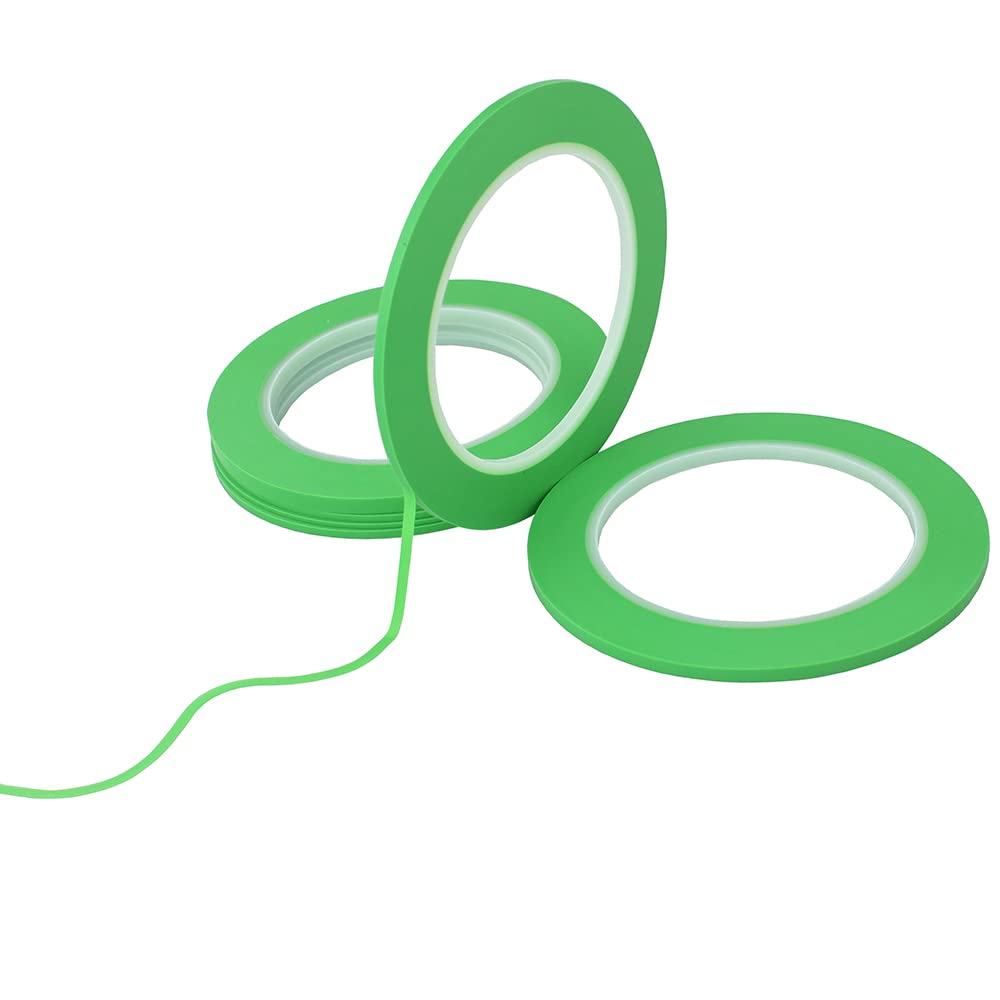 6 Rolls of JINBING High-Temp Green Fine Line Masking Tape for Automotive Paint - 1/16" and 1/8" Widths, Ideal for Curves