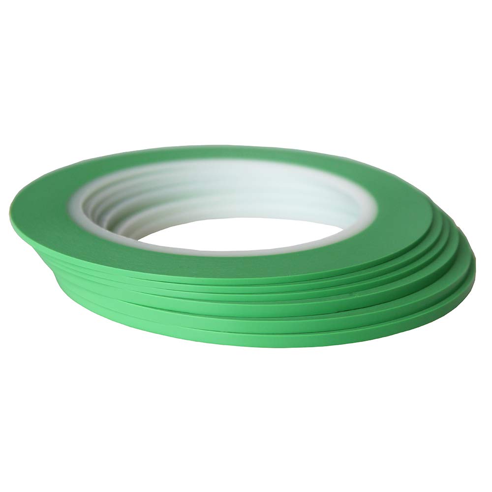 6 Rolls of JINBING High-Temp Green Fine Line Masking Tape for Automotive Paint - 1/16" and 1/8" Widths, Ideal for Curves