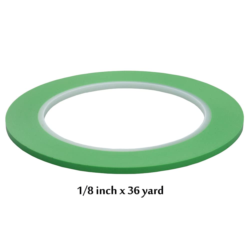 6 Rolls of JINBING High-Temp Green Fine Line Masking Tape for Automotive Paint - 1/16" and 1/8" Widths, Ideal for Curves