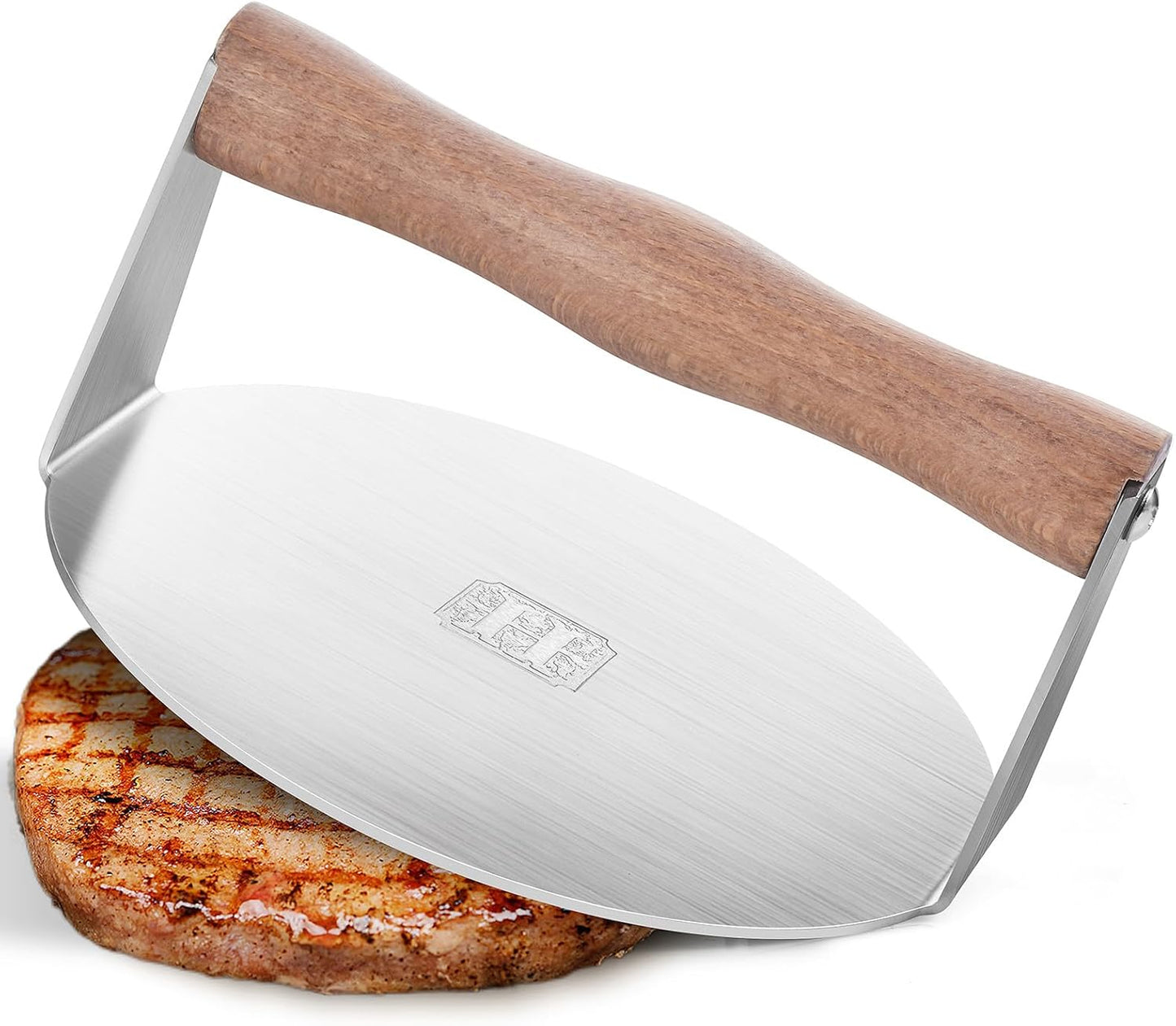 6" Round Stainless Steel Burger Press with Engraved Custom Lettering - Professional Griddle Kit for Perfect Grilling