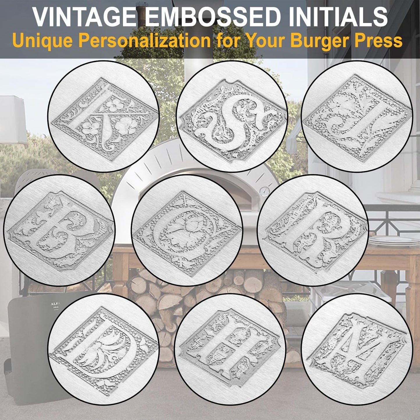 6" Round Stainless Steel Burger Press with Engraved Custom Lettering - Professional Griddle Kit for Perfect Grilling