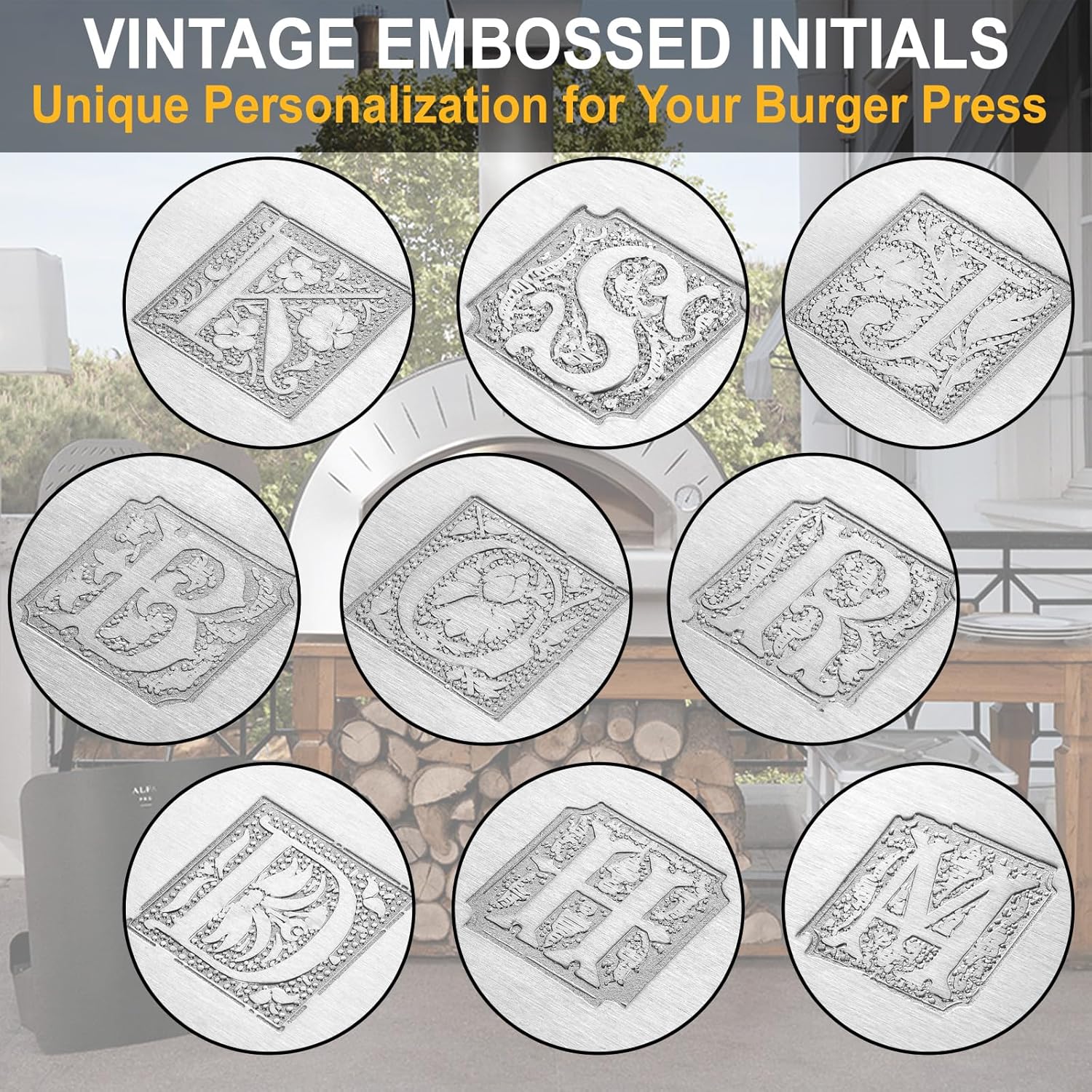 6" Round Stainless Steel Burger Press with Engraved Custom Lettering - Professional Griddle Kit for Perfect Grilling