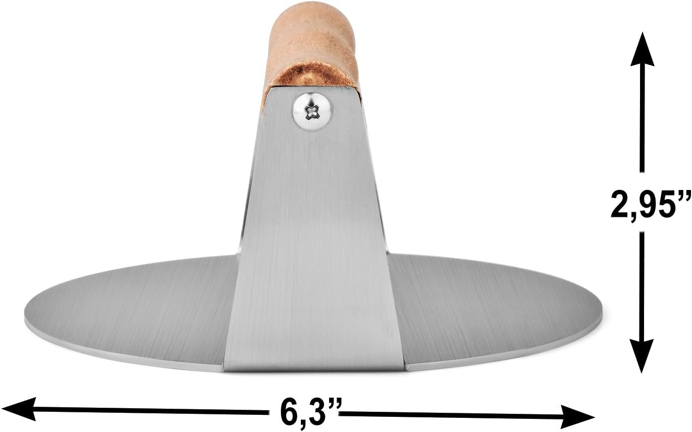 6" Round Stainless Steel Burger Press with Engraved Custom Lettering - Professional Griddle Kit for Perfect Grilling