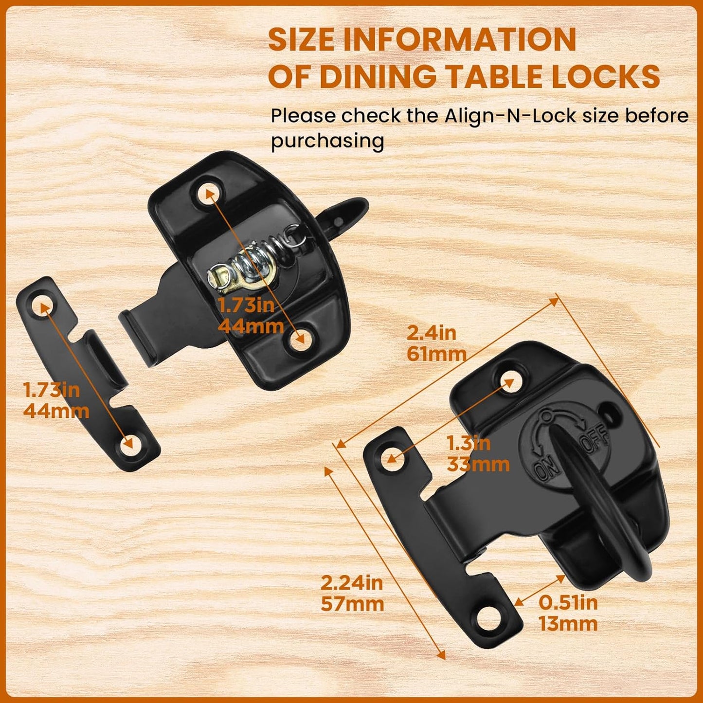 6 Sets Heavy Duty Table Leaf Latch Lock Hardware for Extension and Conference Tables - Black