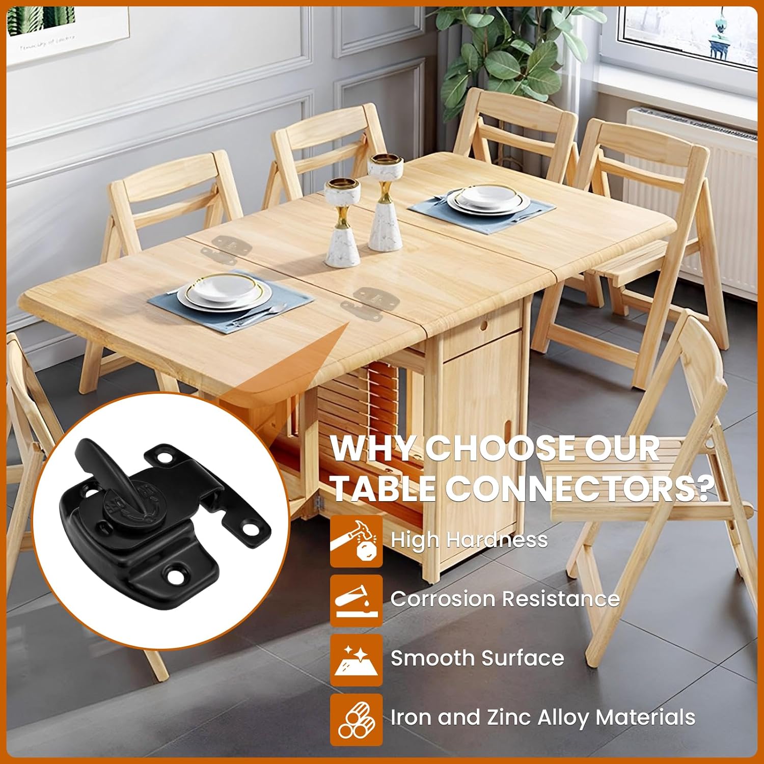 6 Sets Heavy Duty Table Leaf Latch Lock Hardware for Extension and Conference Tables - Black