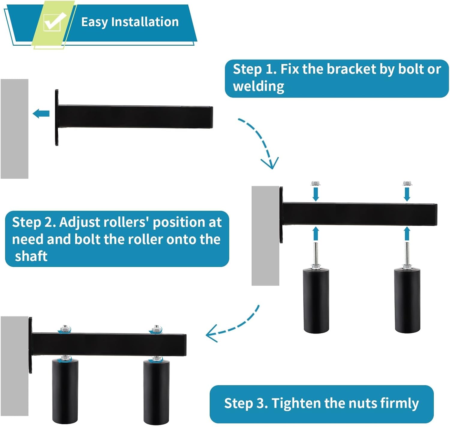 6" Skelang Slide Gate Guide Roller - Adjustable UHMW Hard Nylon Sliding Gate Support Assembly for Gate Stability