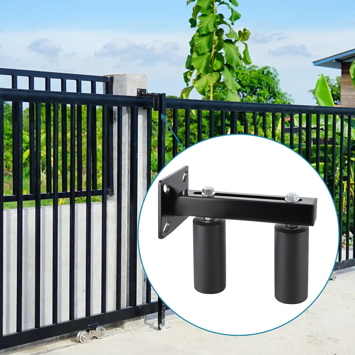 6" Skelang Slide Gate Guide Roller - Adjustable UHMW Hard Nylon Sliding Gate Support Assembly for Gate Stability