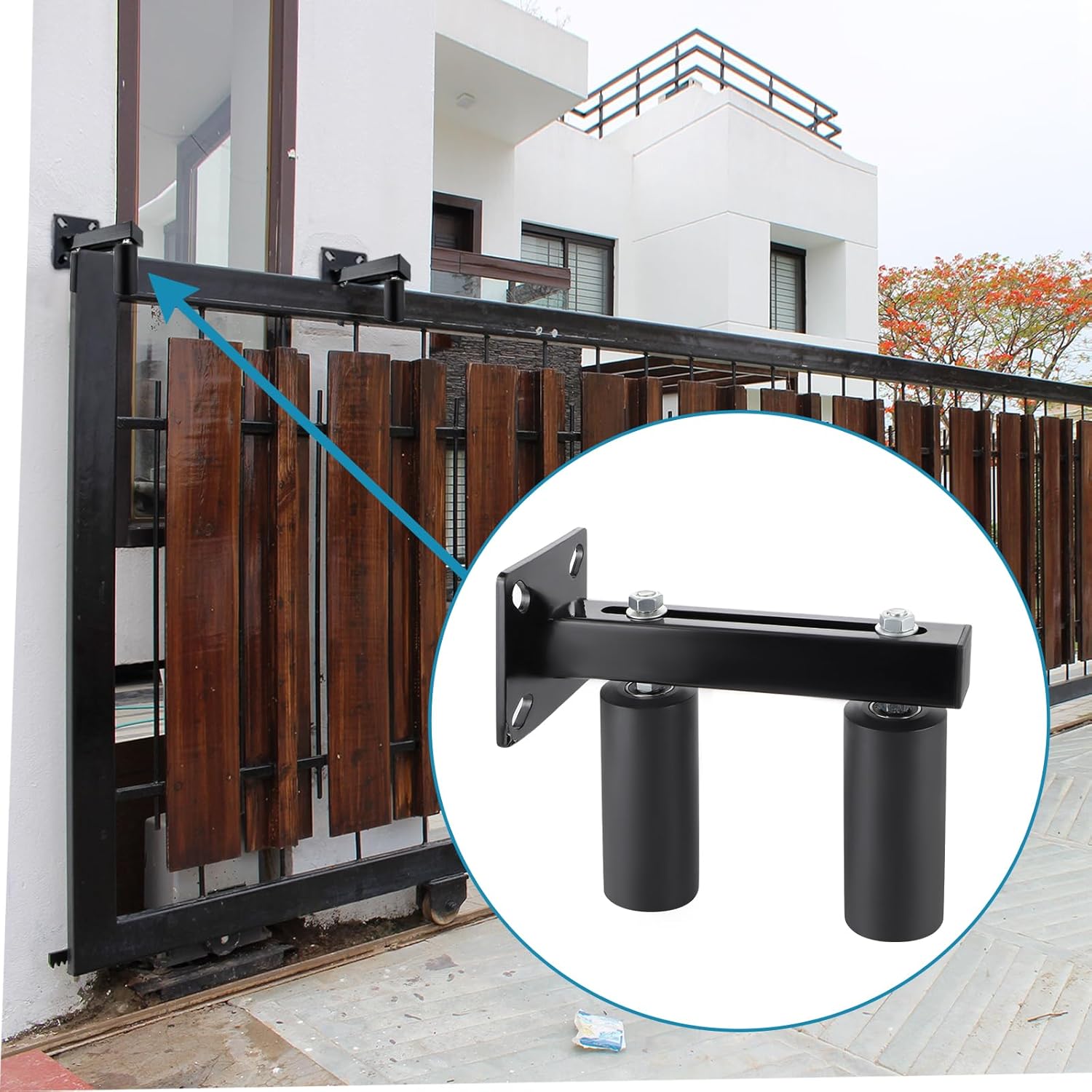 6" Skelang Slide Gate Guide Roller - Adjustable UHMW Hard Nylon Sliding Gate Support Assembly for Gate Stability