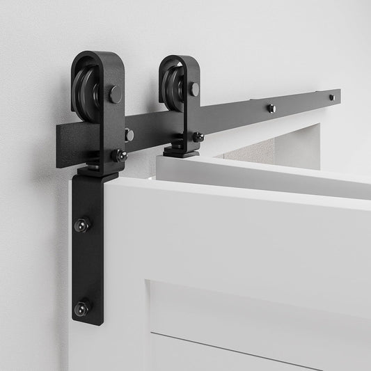 60" Bi-Folding Sliding Barn Door Hardware Kit - Smooth & Quiet Operation, Easy Install - Fits Double 28" Bifold Doors - Black Roller, Side Mounted - Door Not Included