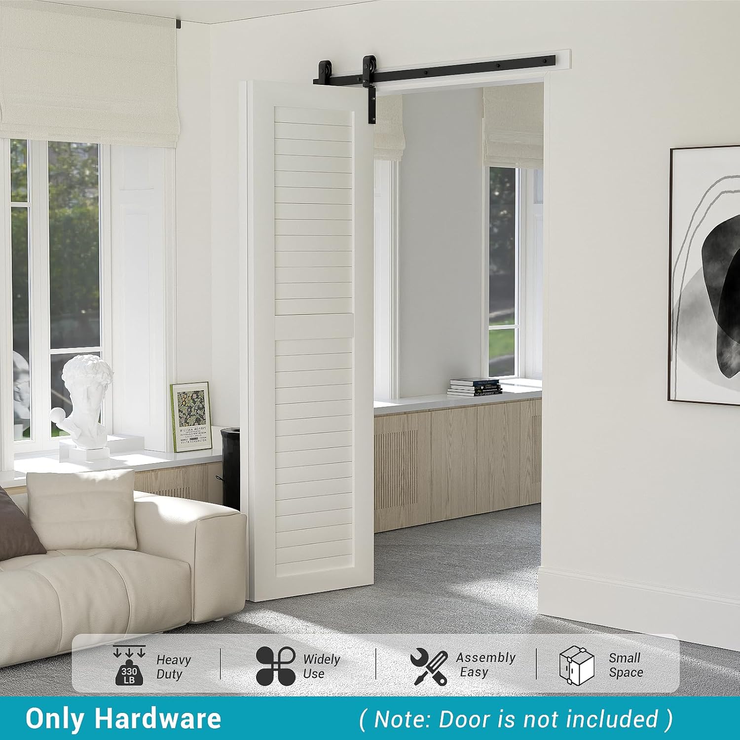 60" Bi-Folding Sliding Barn Door Hardware Kit - Smooth & Quiet Operation, Easy Install - Fits Double 28" Bifold Doors - Black Roller, Side Mounted - Door Not Included