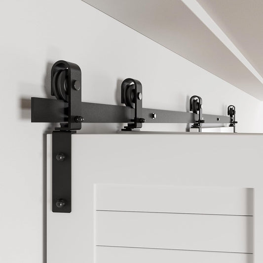 60" Bi-Folding Sliding Barn Door Hardware Kit, Smooth & Quiet Operation, Side Mounted Black Roller, Easy Install - Fits Four 14" Bifold Doors