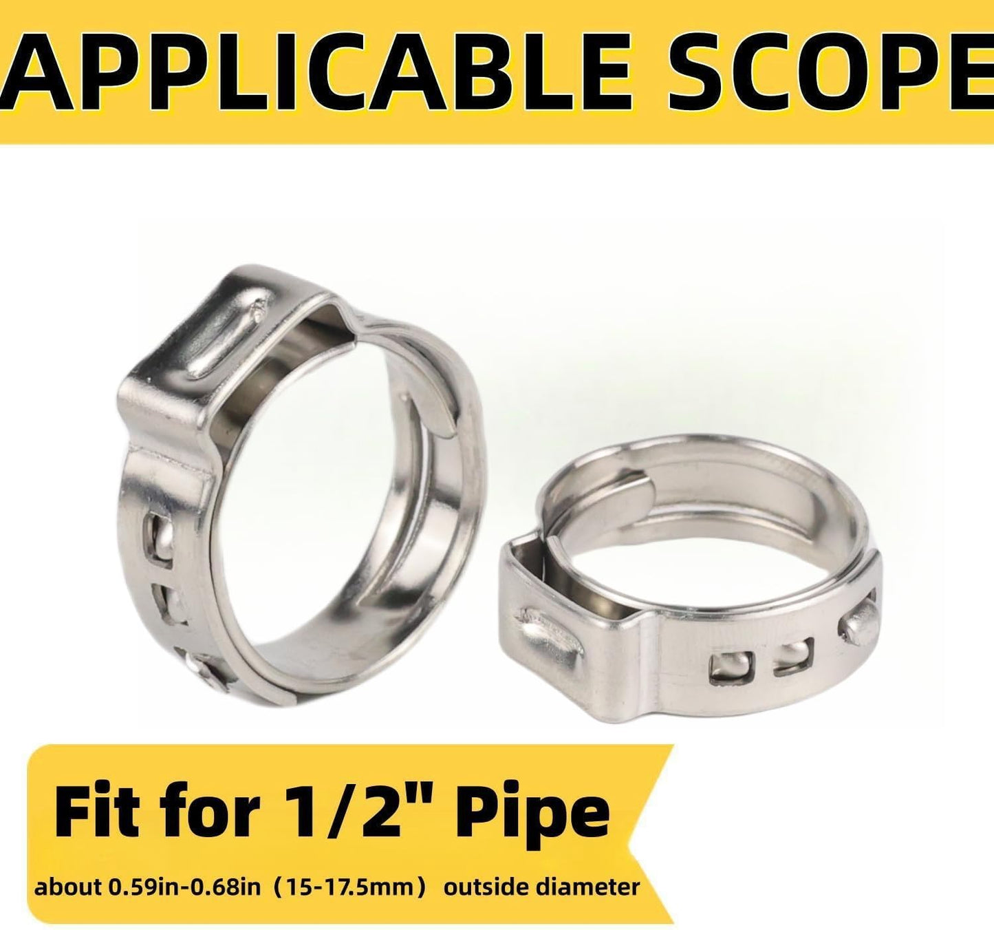 60 Pack 1/2 Inch Stainless Steel PEX Cinch Clamp Rings for Tubing Pipe Fittings