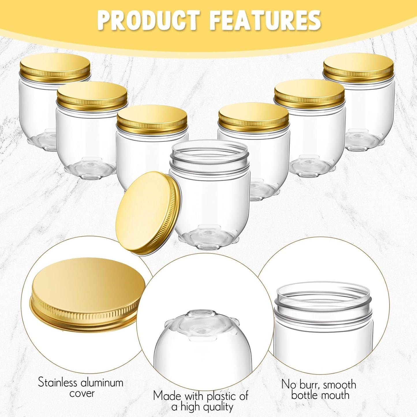 60 Pack 4 oz Clear Plastic Wide Mouth Mason Jars with Lids - Small Honey Jar Mini Storage Containers - Bulk Wedding Favors & Party Supplies