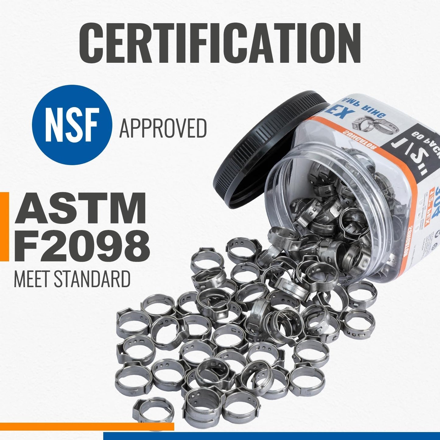 60 Pack of SUNGATOR 1/2" Stainless Steel Pex Crimp Rings for Tubing Pipes - Ideal for Plumbers & DIY Projects