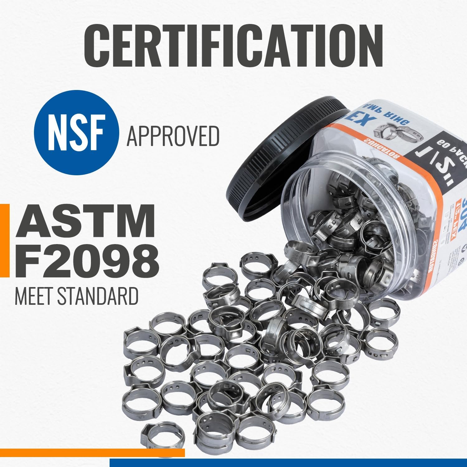 60 Pack of SUNGATOR 1/2" Stainless Steel Pex Crimp Rings for Tubing Pipes - Ideal for Plumbers & DIY Projects