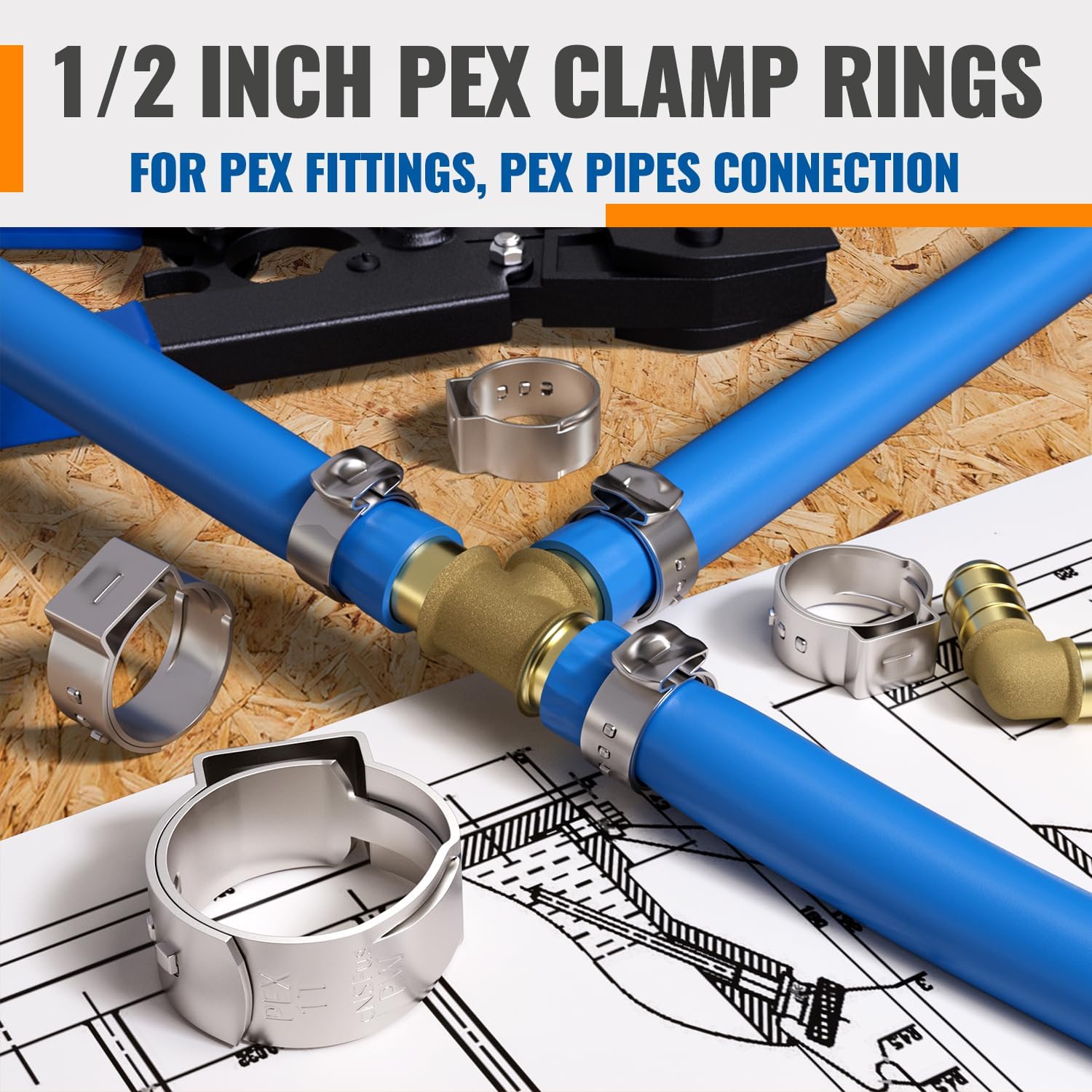 60 Pack of SUNGATOR 1/2" Stainless Steel Pex Crimp Rings for Tubing Pipes - Ideal for Plumbers & DIY Projects