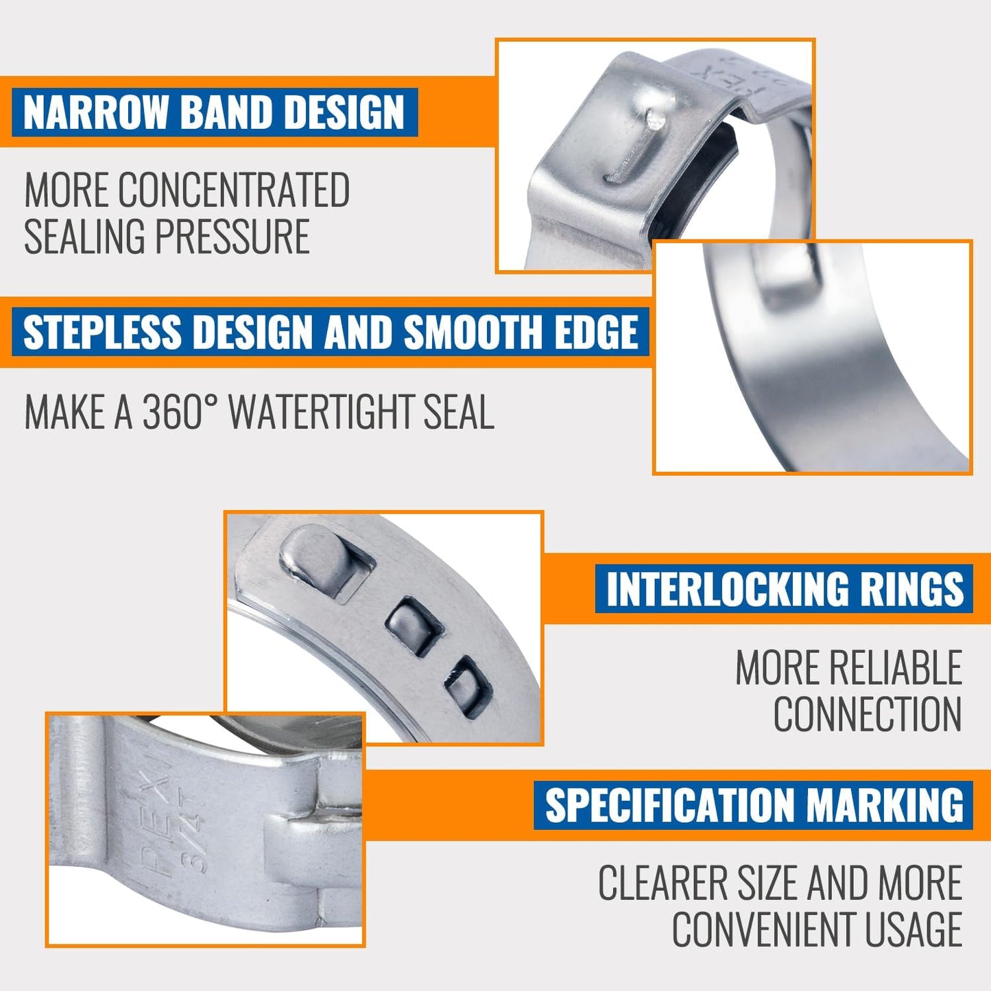 60 Pack of SUNGATOR 1/2" Stainless Steel Pex Crimp Rings for Tubing Pipes - Ideal for Plumbers & DIY Projects