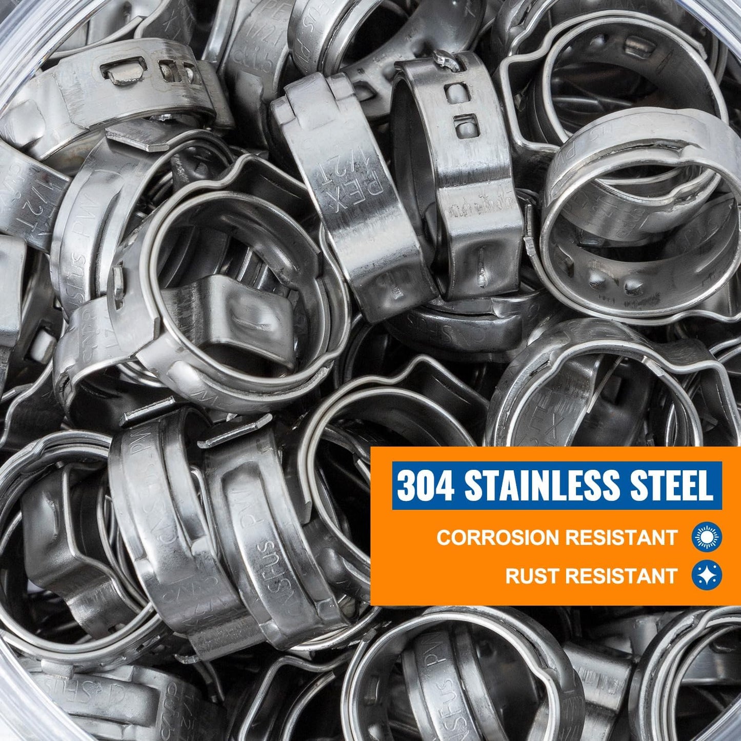 60 Pack of SUNGATOR 1/2" Stainless Steel Pex Crimp Rings for Tubing Pipes - Ideal for Plumbers & DIY Projects