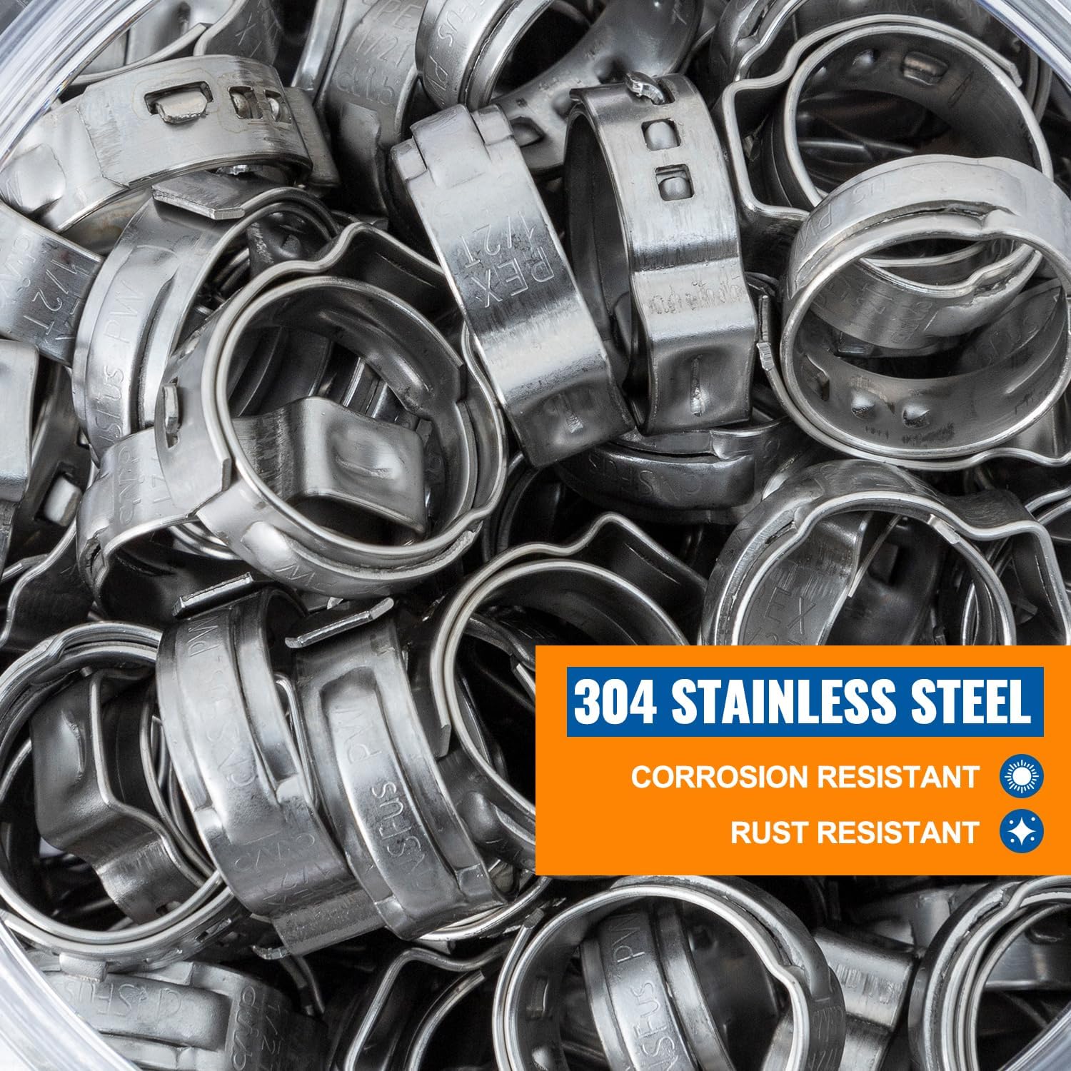 60 Pack of SUNGATOR 1/2" Stainless Steel Pex Crimp Rings for Tubing Pipes - Ideal for Plumbers & DIY Projects