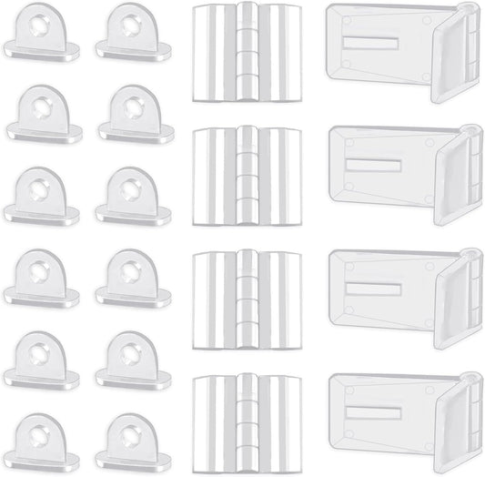 60-Piece Clear Acrylic Mini Hinges Kit with Lock Buckle - 15 Sets, 55 x 25mm Acrylic Hinges and 30 x 33mm Plastic Folding Hinges for Box, Cabinet, Drawer Accessories