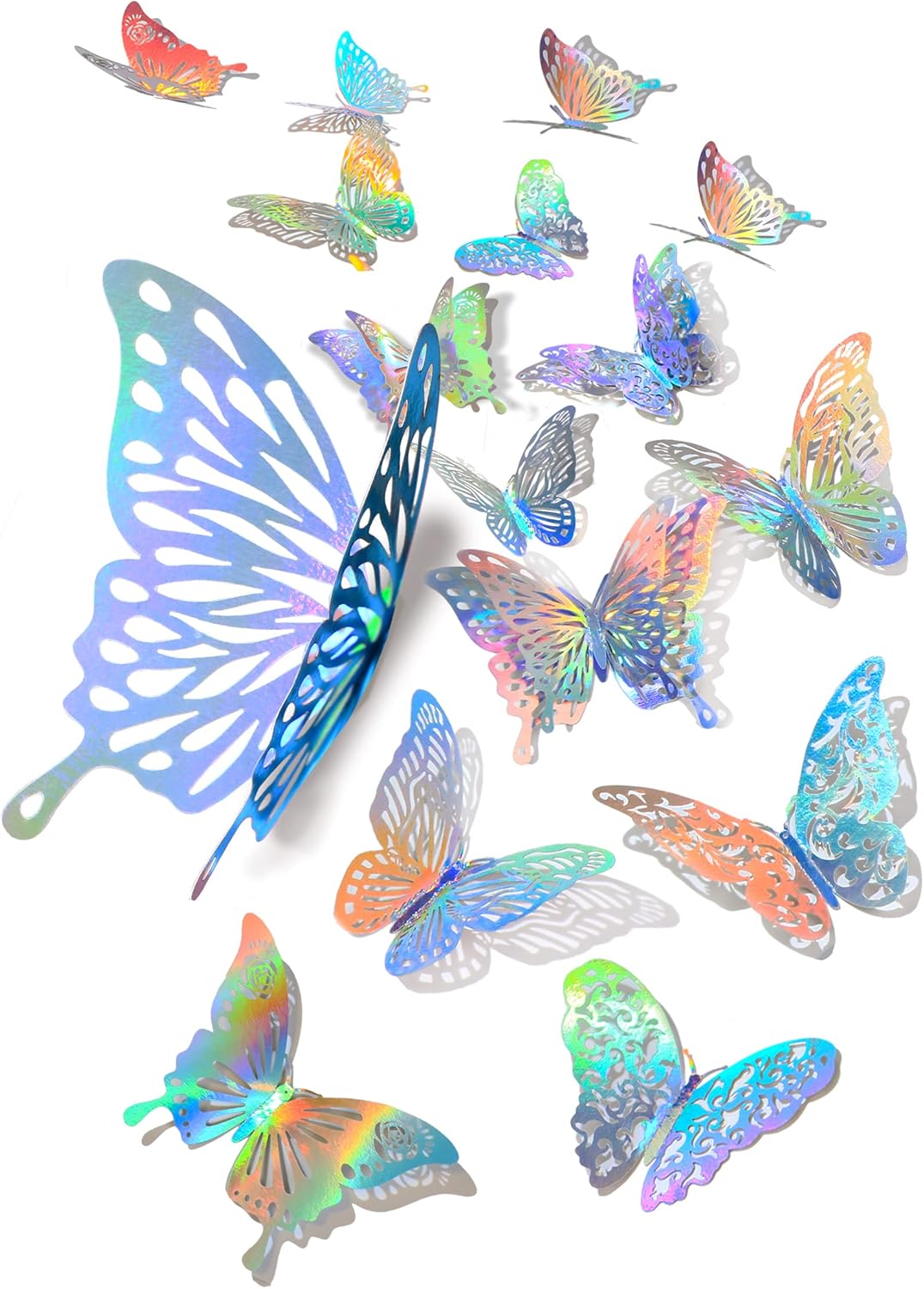 60-Piece Iridescent Silver Butterfly Wall Stickers Set for Nursery & Classroom Decor - Holographic 3D Decals with Glitter Party Decor Paper Murals