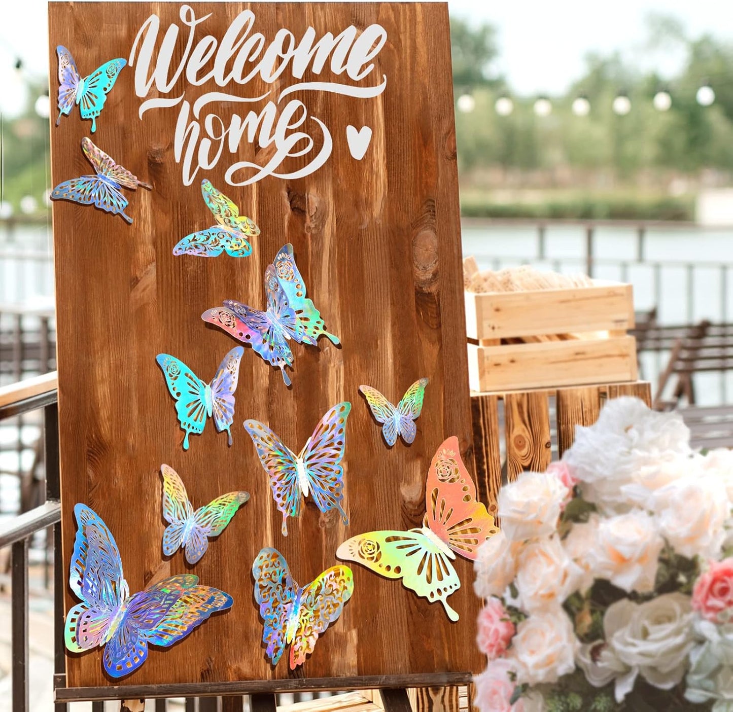 60-Piece Iridescent Silver Butterfly Wall Stickers Set for Nursery & Classroom Decor - Holographic 3D Decals with Glitter Party Decor Paper Murals