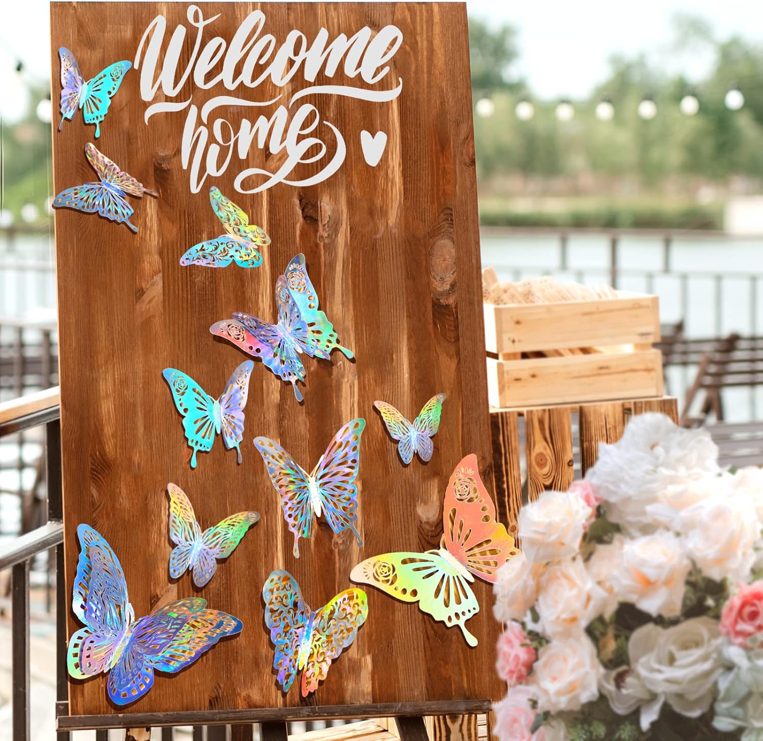 60-Piece Iridescent Silver Butterfly Wall Stickers Set for Nursery & Classroom Decor - Holographic 3D Decals with Glitter Party Decor Paper Murals